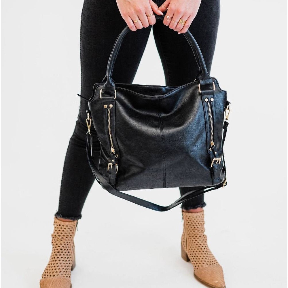 99Soft Vegan Leather Casual Everyday Handbag Brown or Black Zipper Shoulder Bag